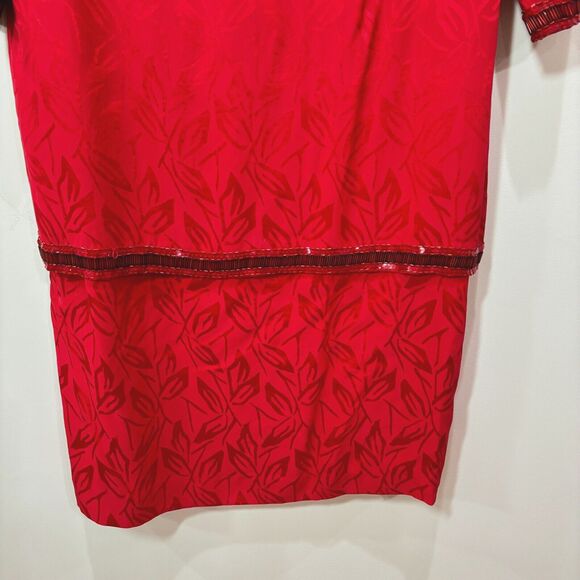 Vintage D'ore Silk Red Beaded Dress 14 Drop Waist Holidays Mature MoTB Cocktails - Picture 3 of 13